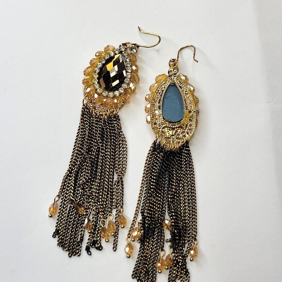 Gold and Black Long Tassel Earrings - Picture 3 of 9